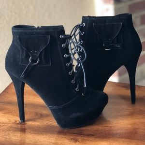Black suede lace up ankle boots